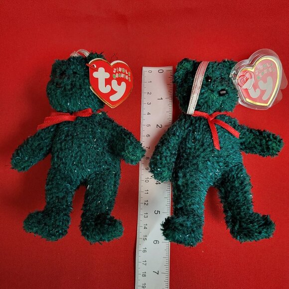 Holiday Green Teddy Ty Jingle Beanies Set of 2 Plush Christmas Ornaments 2004 - Picture 6 of 12